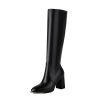 Women's Knee High Boots Pointed Toe Chunky Heel Long Boots With Side Zipper