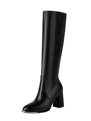 215akPdVMAL.jpg Women's Knee High Boots Pointed Toe Chunky Heel Long Boots With Side Zipper