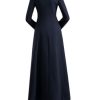 Women's Woolen Blend Ankle Length Long Trench Coat Stand Collar Outwear Overcoat
