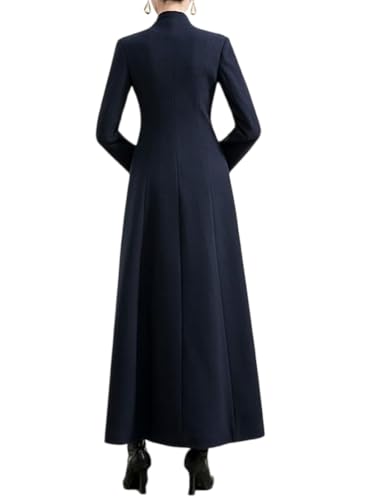 Women's Woolen Blend Ankle Length Long Trench Coat Stand Collar Outwear Overcoat