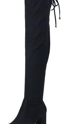 Women's Over The Knee High Boots Suede Thigh High Boot 3 Inch Chunky Heels Zipper Adjustable Opening Shoes
