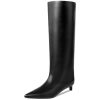 Kitten Heel Knee High Boots for Women, 1.5-in Stiletto Low Heel Long Boots Women Knee High, Womens Pull on Pointed Toe Tall