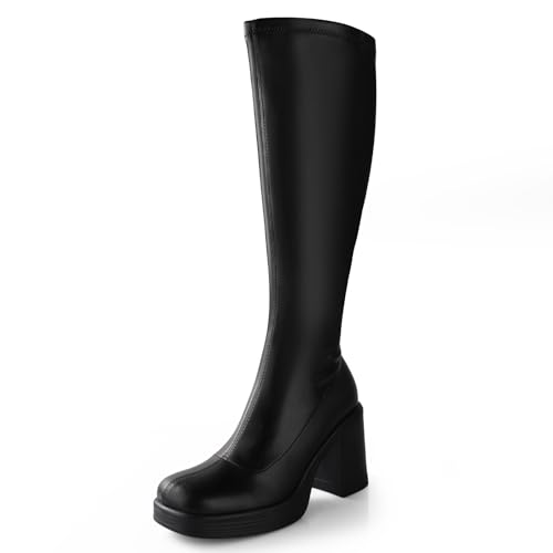 21mAKceSFL.jpg Knee High Boots Platform Boots for Women Chunky Heel Side Zipper Long GOGO Boots