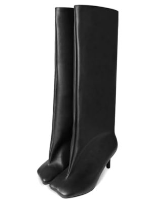 Women's Suede Knee High Boots Square Toe Stiletto Heels Wide Calf Tall Boots
