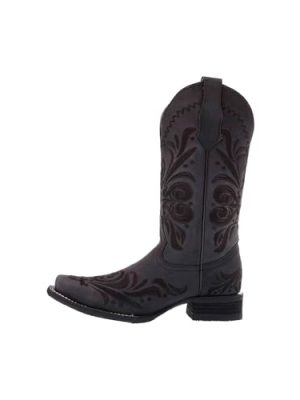 Women's Leather Cowgirl Embroidered Square Toe Boot Pull-on Comfortable Fit Western Style