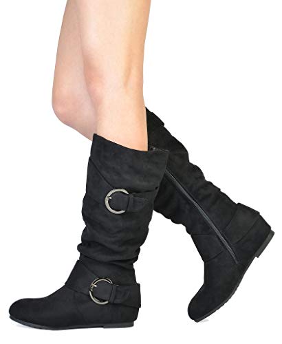 Women's Wide Calf Knee High Boots, Fur-lined Low Hidden Wedge Boots