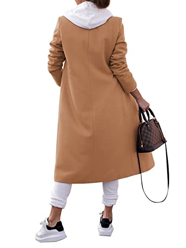 Women's Double Breasted Pea Coat Winter Notched Lapel Collar Wool Blend Long Trench Coat Jackets