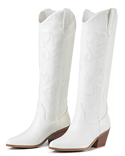 311krOTbgSL.jpg Cowboy Boots For Women 2-Inch Low Heel Comfortable Tall Knee High Western Cowgirl Boots Pointed Toe Botas Vaqueras Para Mujer