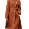 Womens Winter Coat 2024 Fall Casual Notch Lapel Single Breasted Belted Midi Peacoat with Pockets