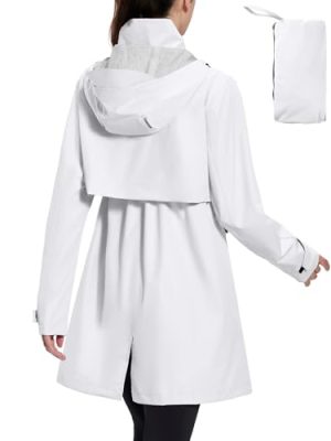 Women's Long Rain Coat Packable Waterproof Windbreaker Lightweight Cycling Jacket with Hood