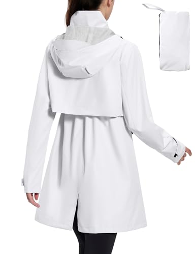 Women's Long Rain Coat Packable Waterproof Windbreaker Lightweight Cycling Jacket with Hood