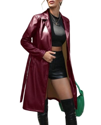 312ZjK0qrJL.jpg Leather Jacket Women Trench Coat Long Loose Button Jacket Open Front Motorcycle Coat with Belt