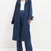 312c1fuxrcL.jpg Women's Denim Trench Coat Double Breasted Jean Midi Overcoat Classic Lapel Long Jackets With Belt
