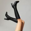 Women's Knee High Boots Pointed Toe Chunky Heel Long Boots With Side Zipper