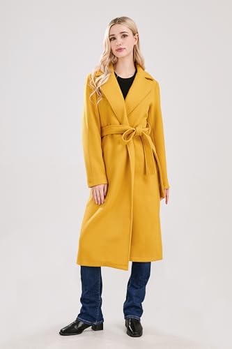 313PLYg4MEL.jpg Womens Long Wool Pea Coats Notched Collar Open Front Woolen Blend Trench Coat with Belt