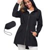 Women's Long Raincoat with Hood Outdoor Lightweight Windbreaker Rain Jacket Waterproof