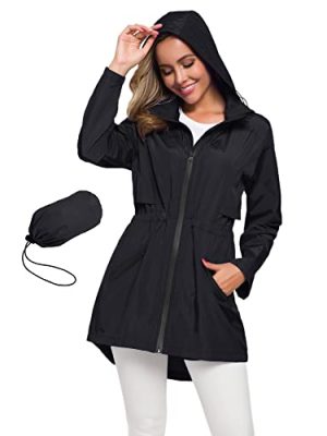 Women's Long Raincoat with Hood Outdoor Lightweight Windbreaker Rain Jacket Waterproof