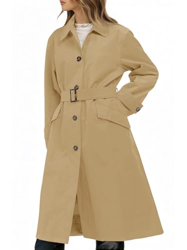 Womens Trench Coats Single Breasted Long Windproof Overcoat with Pockets and Belt
