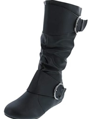 Women's Klein-70 Closed Round Toe Buckle Slouch Flat Heel Mid-Calf Boot