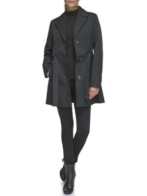Women's Trench Coat with Waist Tie Belt and Notch Collar