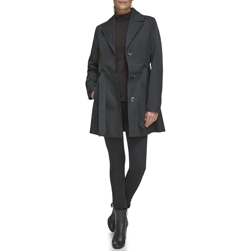 Women's Trench Coat with Waist Tie Belt and Notch Collar
