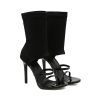 3164mb4OGUL.jpg Women's Stretchy Cloth High Top Two Strapy Stiletto Gladiator Sandals Sexy Open Toe High Heel Summer Elastic Ankle Boot Sandals