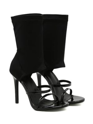 Women's Stretchy Cloth High Top Two Strapy Stiletto Gladiator Sandals Sexy Open Toe High Heel Summer Elastic Ankle Boot Sandals