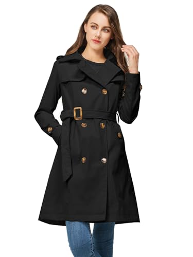 3170DmWb-L.jpg Women's Trench Coat Double Breasted Classic Lapel Overcoat Belted Jacket with Detachable Hood