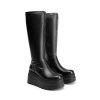 Women's Knee High Boots Wedge Platform Chunky Heel Round Toe Side Zipper Fashion Long Tall Sock Boots