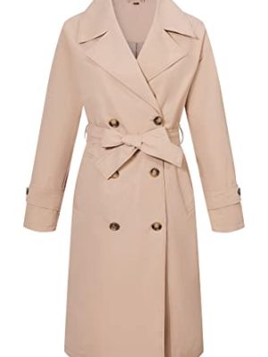 Trench Coats for Women Long Double Breasted Jacket Overcoat Beige L