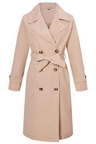 318JZpZHduL.jpg Trench Coats for Women Long Double Breasted Jacket Overcoat Beige L