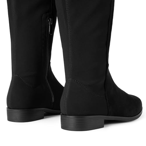 318PWqqjOvL.jpg Women's Knee-High Boots Comfortable Flat Low Heel Round Toe Stretchy Suede Slouch Boots with Side Zipper