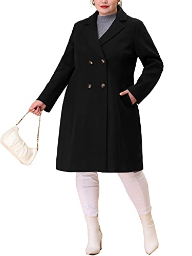 Plus Size Long Coats for Women Notched Lapel Winter Warm Double Breasted Coat