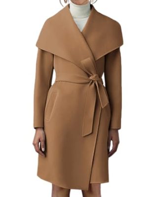 Women's Pea Trench Coat Lapel Collar Long Jacket Open Front Belted Overcoat with Pockets