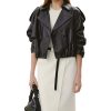 Womens Short Crop Trench Coat - Double Breasted Notched Lapel Stylish Fashion Spring Cropped Jacket for Women
