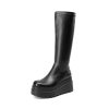 Women's Knee High Boots Wedge Platform Chunky Heel Round Toe Side Zipper Fashion Long Tall Sock Boots