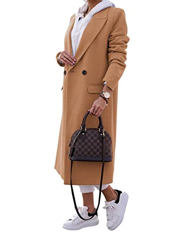 Women's Double Breasted Pea Coat Winter Notched Lapel Collar Wool Blend Long Trench Coat Jackets