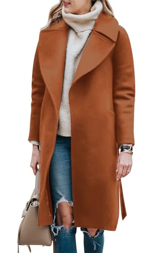31Cyu-Fqo9L.jpg Women's Trench Coat Long Wool Blend Pea Coat Winter Casual Overcoat Notched Lapel Collar Belted Long Jacket Outerwear