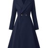 Women's Pea Coat Double Breasted A Line Long Trench Coat Winter Dress Coat with Pockets