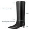 Kitten Heel Knee High Boots for Women, 1.5-in Stiletto Low Heel Long Boots Women Knee High, Womens Pull on Pointed Toe Tall