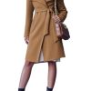 Women's Pea Trench Coat Lapel Collar Long Jacket Open Front Belted Overcoat with Pockets