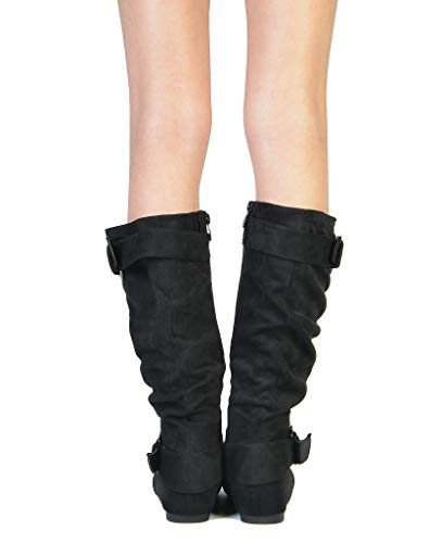 Women's Wide Calf Knee High Boots, Fur-lined Low Hidden Wedge Boots