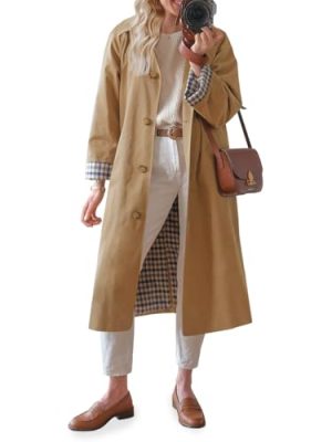 Womens Long Trench Coat Single Breasted Oversized Windproof Overcoat Fashion Outerwear