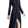 Women's Woolen Blend Ankle Length Long Trench Coat Stand Collar Outwear Overcoat