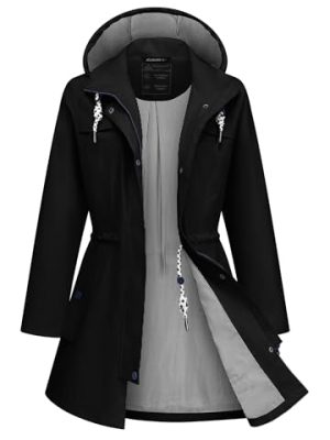 Rain Jacket Women Waterproof Long Lightweight Raincoat Hooded Windbreaker Outdoor Trench Coat