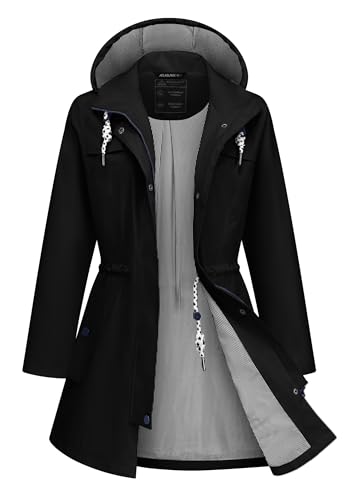 Rain Jacket Women Waterproof Long Lightweight Raincoat Hooded Windbreaker Outdoor Trench Coat