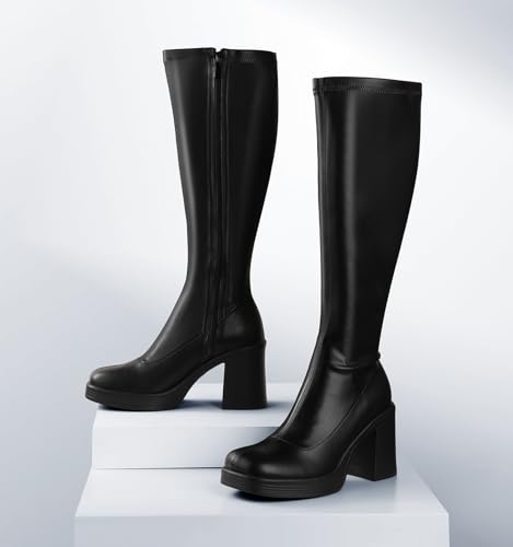 31JGEJVJhLL.jpg Knee High Boots Platform Boots for Women Chunky Heel Side Zipper Long GOGO Boots