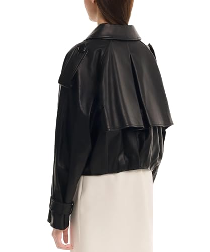 Womens Short Crop Trench Coat - Double Breasted Notched Lapel Stylish Fashion Spring Cropped Jacket for Women