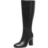 Knee High Boots Women Tall Long Fall Boots Chunky High Heel Round Toe Faux Leather Boots with Side Zipper