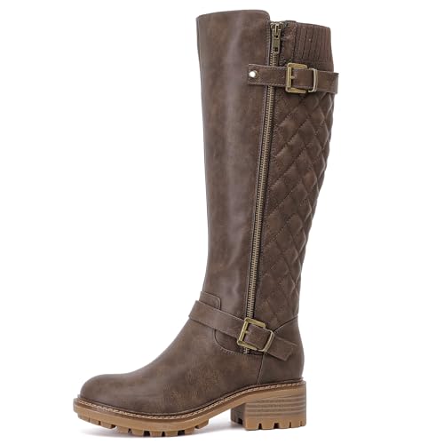 Women's Knee High Boots Classic Comfort Riding Combat Boot Round Toe Side Zipper Long Tall Fall Winter Boots for Women.